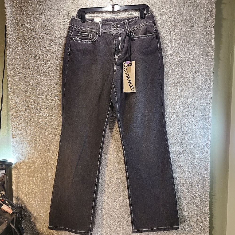 Code Bleu Annette Modern Rise Bootcut Black Medium Wash Jeans 12/30 NWT